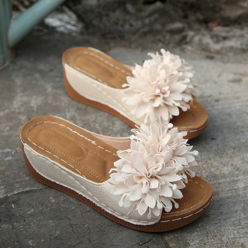 Cvjetne sandale na klinu s otvorenim prstom, gornji dio od platna, gumena potplat, ljetni stil euro-američki