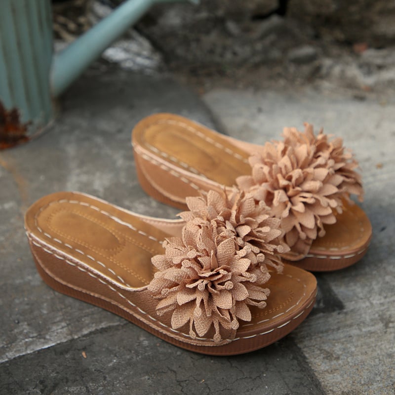 Cvjetne sandale na klinu s otvorenim prstom, gornji dio od platna, gumena potplat, ljetni stil euro-američki