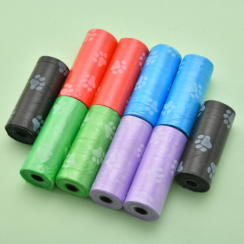 Pungi pentru gunoi de animale de companie cu imprimeu floral, rulou continuu, plastic gros, ambalaj cu mai multe role, pentru utilizare în exterior