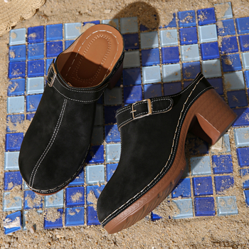 Ženske slip-on cipele s okruglim vrhom, PU gornji dio, gumeni potplat, chunky peta 6–8 cm