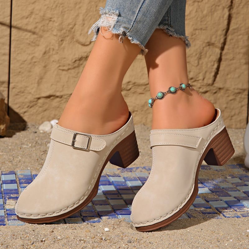Ženske slip-on cipele s okruglim vrhom, PU gornji dio, gumeni potplat, chunky peta 6–8 cm