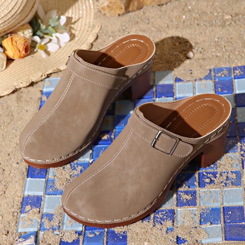 Ženske slip-on cipele s okruglim vrhom, PU gornji dio, gumeni potplat, chunky peta 6–8 cm