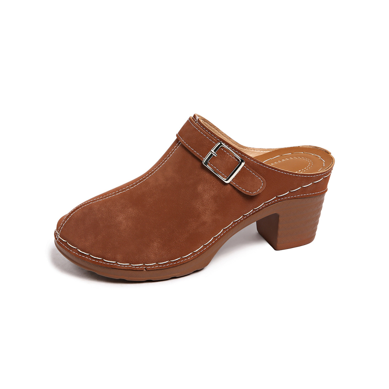 Ženske slip-on cipele s okruglim vrhom, PU gornji dio, gumeni potplat, chunky peta 6–8 cm