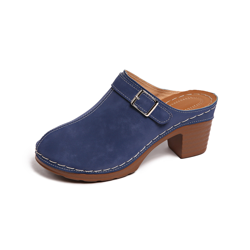 Ženske slip-on cipele s okruglim vrhom, PU gornji dio, gumeni potplat, chunky peta 6–8 cm