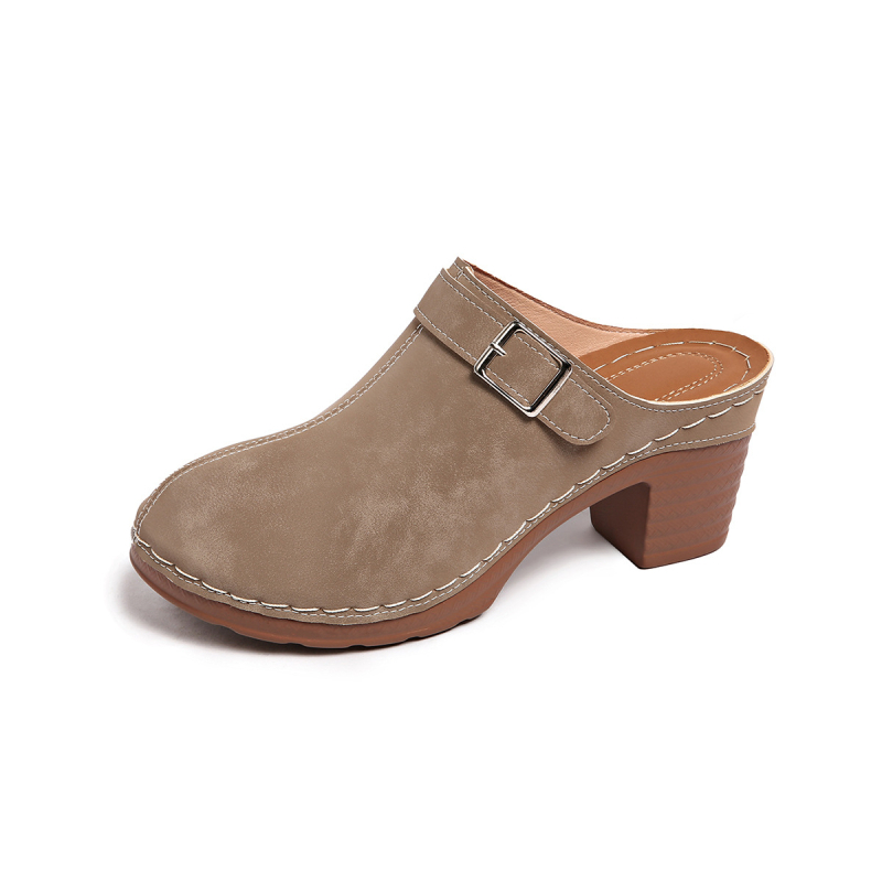 Ženske slip-on cipele s okruglim vrhom, PU gornji dio, gumeni potplat, chunky peta 6–8 cm