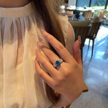 Inel Ocean Starry Sky cu acvamarin și argint 925 – set cu pietre, stil retro pentru femei, evaluare internațională