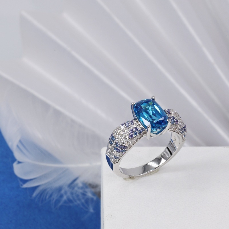 Inel Ocean Starry Sky cu acvamarin și argint 925 – set cu pietre, stil retro pentru femei, evaluare internațională