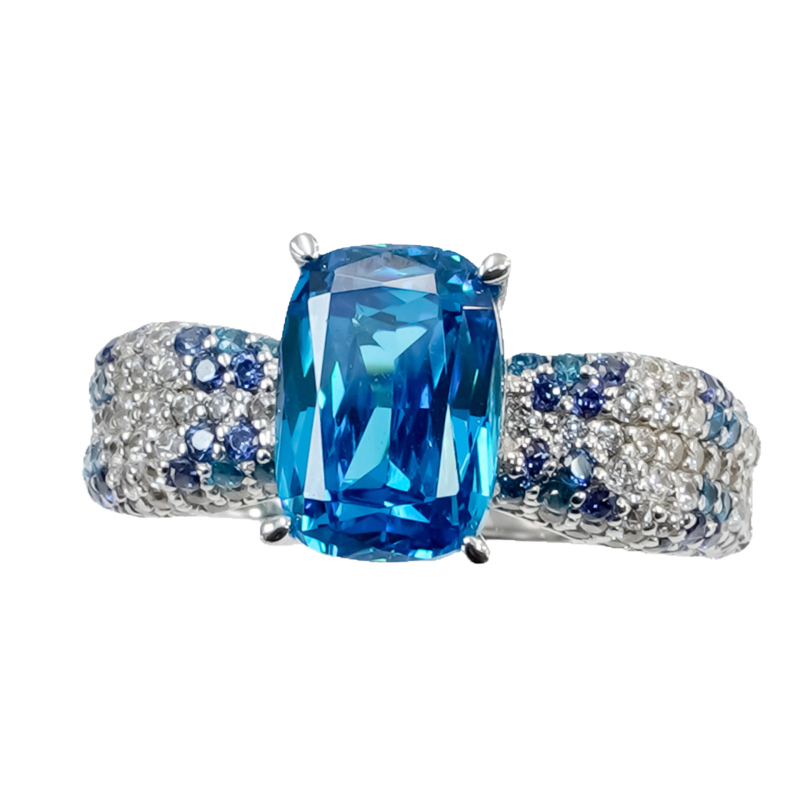 Inel Ocean Starry Sky cu acvamarin și argint 925 – set cu pietre, stil retro pentru femei, evaluare internațională