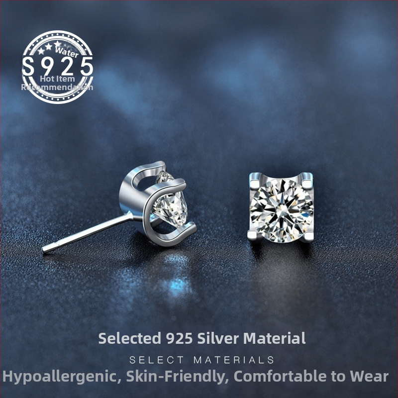 Náušnice s býčou hlavou z moissanitu, 1 ct, Výbrus: 8 sŕdc a 8 šípov, Striebro 925