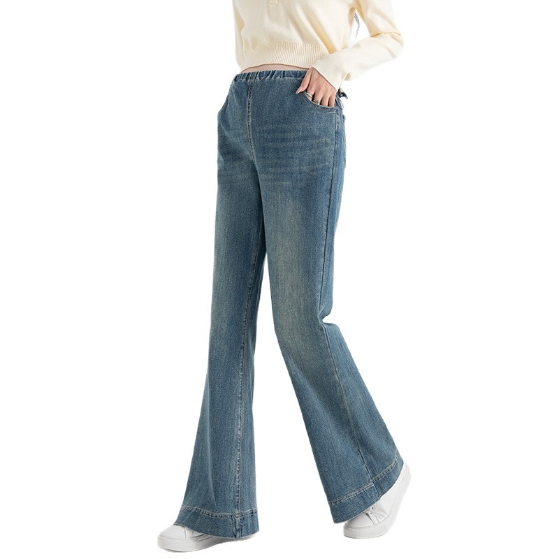Traperice za trudnoću s potporom za trbuh, široki ležerni kroj, denim s 50–70% pamuka, srednja debljina