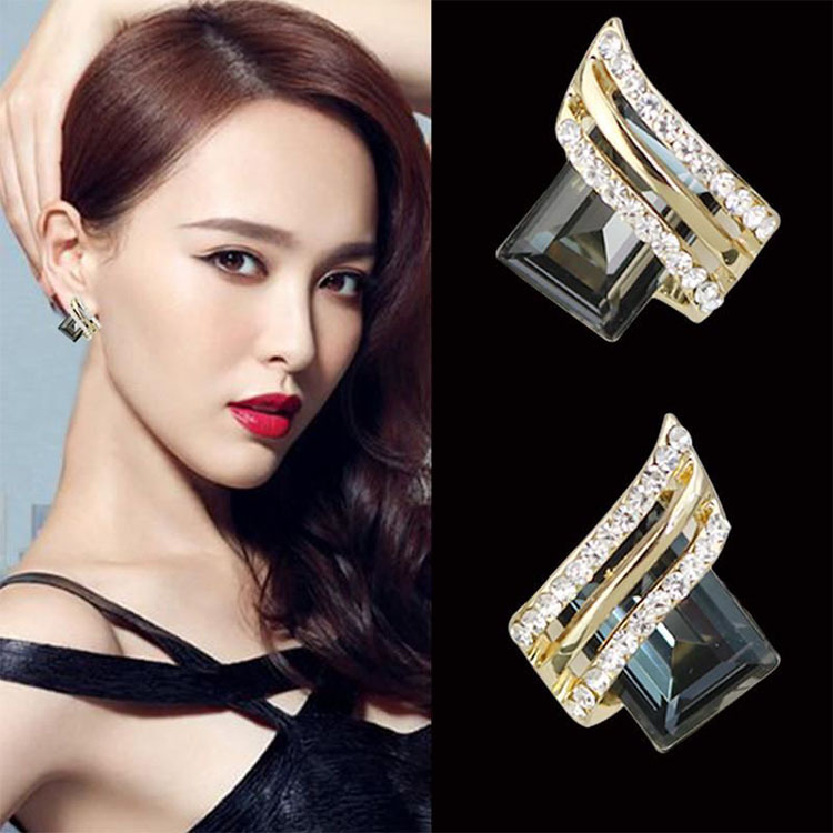 Naušnice od legure s kristalima | Timmy Jewelry | Stil Japana i Južne Koreje | Materijal: legura | Obrada: elektroplating