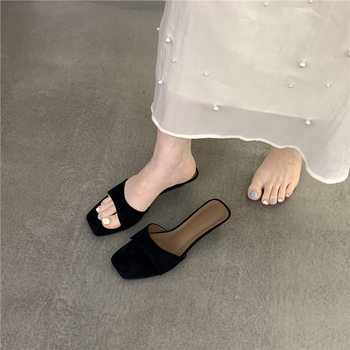 Ženske velur sandale na klinu, koreanskog stila, četvrtasti vrh, gumeni potplat, PU podstava