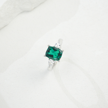 Inel cu smarald în argint 925, încrustat cu aliaj și pietre artificiale, design geometric, inel femei fashion