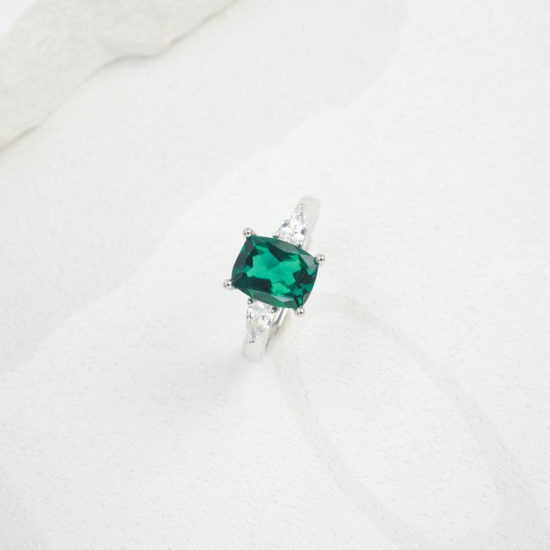 Inel cu smarald în argint 925, încrustat cu aliaj și pietre artificiale, design geometric, inel femei fashion