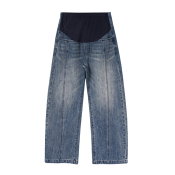 Trudničke traperice - retro podrška trbuhu, široka silueta, denim materijal, normalna debljina, mikro-elastičnost, jesen 2025.