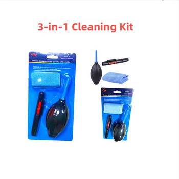 Set curățare obiective 3-în-1 pentru camere și computere: lavetă pentru obiective + lens pen + air blower