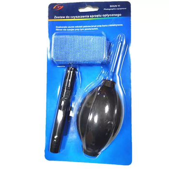 Set curățare obiective 3-în-1 pentru camere și computere: lavetă pentru obiective + lens pen + air blower