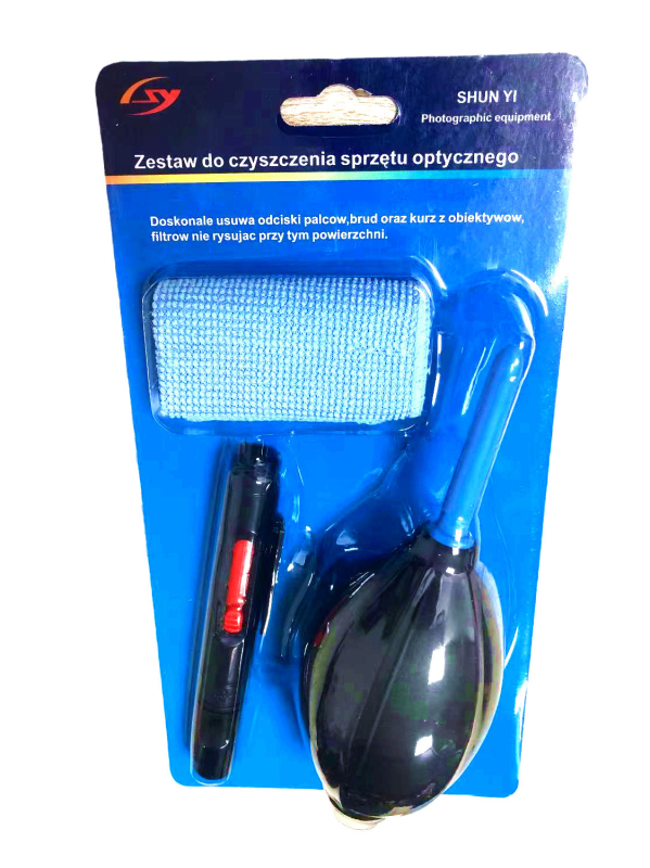 Set curățare obiective 3-în-1 pentru camere și computere: lavetă pentru obiective + lens pen + air blower