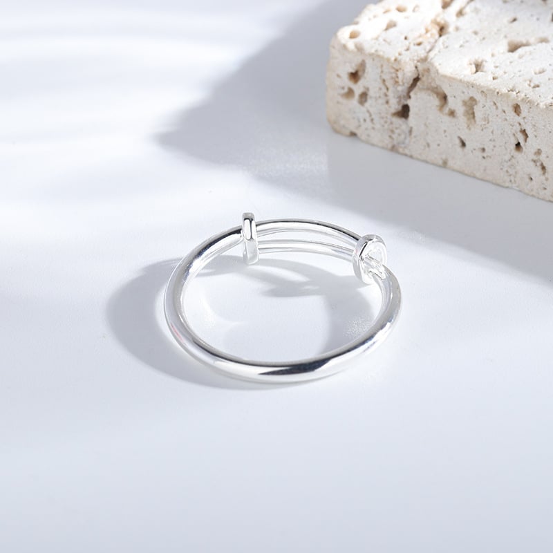 925-ös ezüst gyűrű, teleszkópos Push-Pull mechanizmus, állítható, uniszex, körkörös rúd dizájn