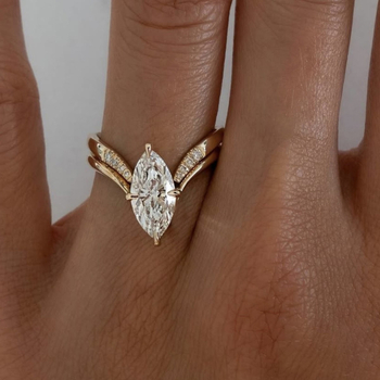 Prsten od srebra 925, moissanit, oblik marquise, stackirani prsten s bočnim ugradnjama, elektroplat, lagani luksuzni geometrijski stil