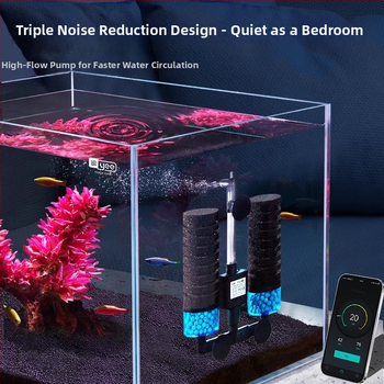 Ακουαριούμ αντλία οξυγόνωσης με ενσωματωμένη λειτουργία τρία σε ένα: οξυγονοποίηση, κυκλοφορία νερού και διήθηση; Υλικό: πλαστικό; Φίλτρο: βαμβάκι