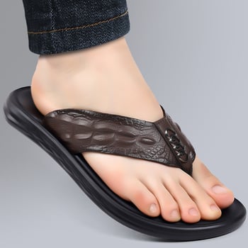 Мъжки ежедневни сандали с кожена горна част и клип за пръст