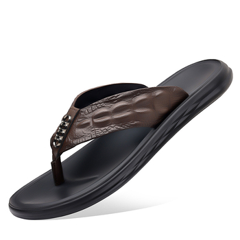 Мъжки ежедневни сандали с кожена горна част и клип за пръст