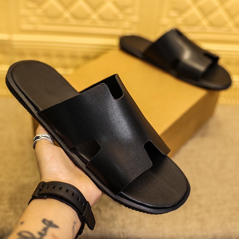 Мъжки ежедневни сандали с кожена горна част и клип за пръст