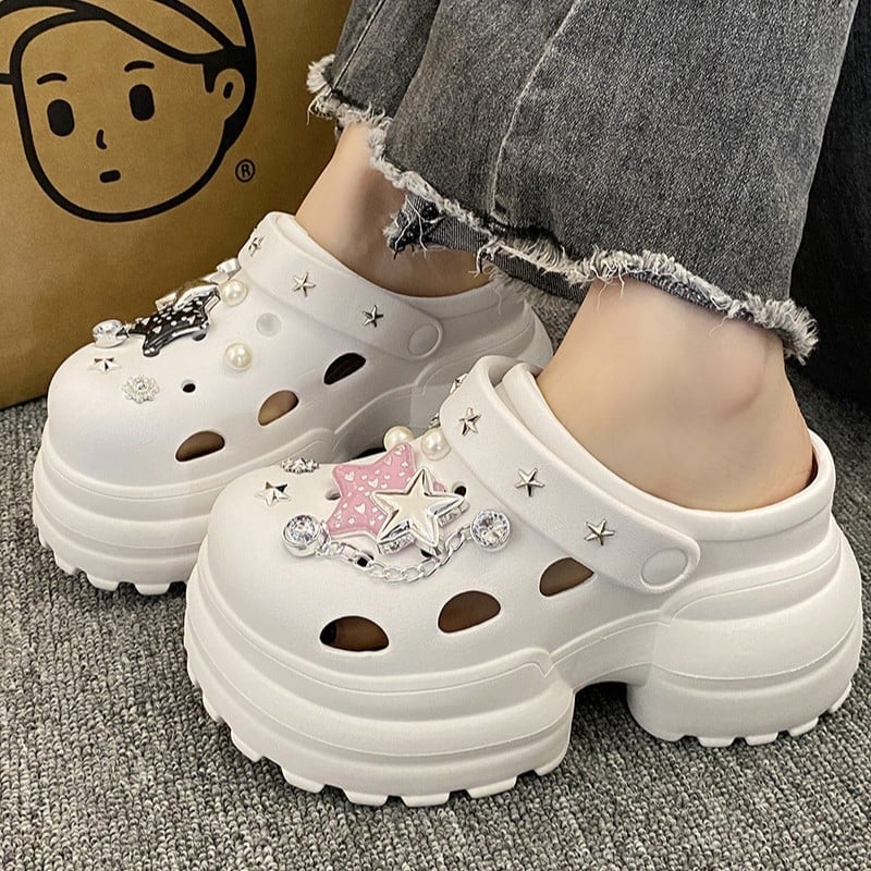 Ženske EVA sandale s rupicama, 10 cm debela podloga za povećanje visine, EVA gornji dio, Crocs‑inspirirane sandale