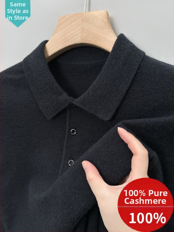 Ανδρικό πουλόβερ από κασμίρ με γιακά τύπου πέτο, ζακάρ πλέξη, λεπτή μαλλί, φθινοπωρινό-χειμερινό 2025