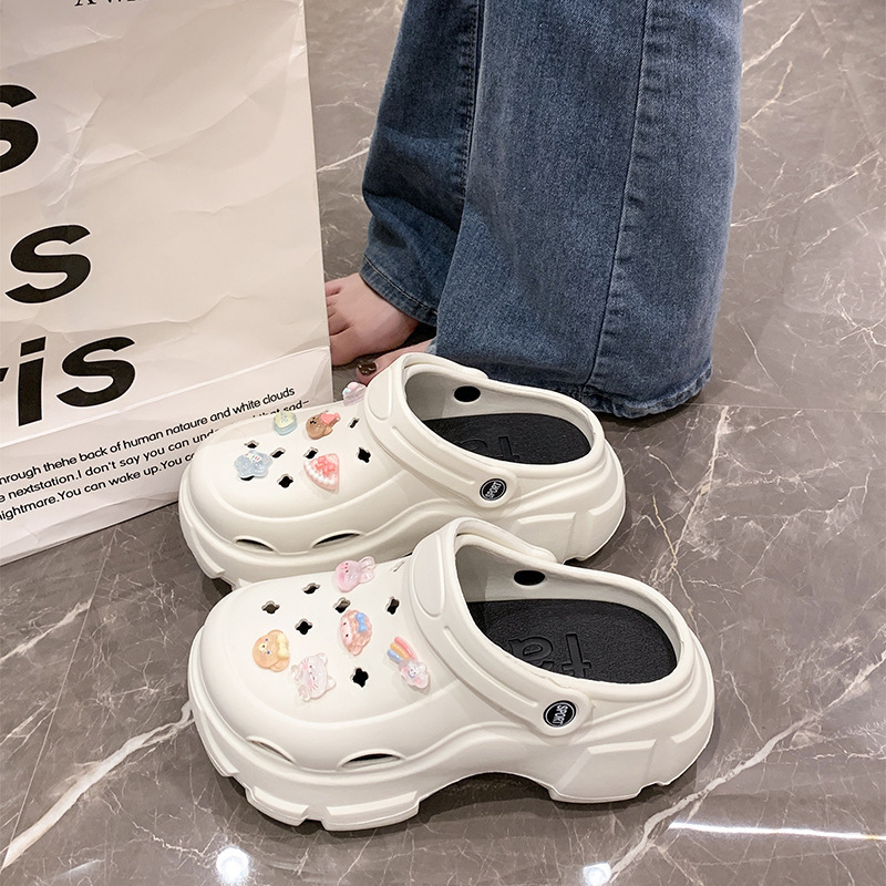 Ženske klompe s debelim potplatom PVC, zatvorenim prstom, protuklizna potplata, 4 cm visina potplata, injekcijski đon, ljeto 2024