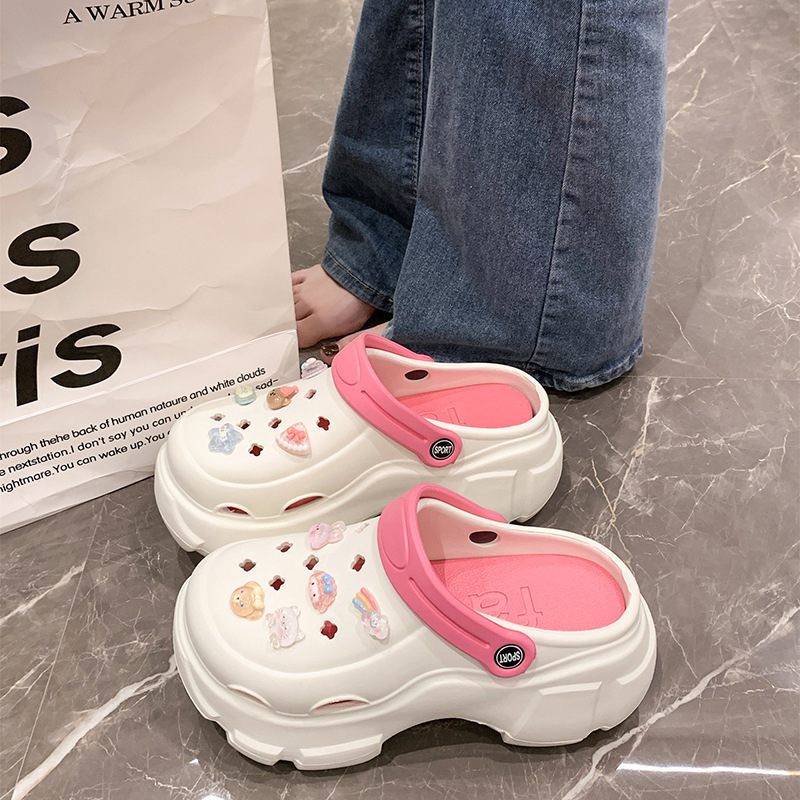 Ženske klompe s debelim potplatom PVC, zatvorenim prstom, protuklizna potplata, 4 cm visina potplata, injekcijski đon, ljeto 2024