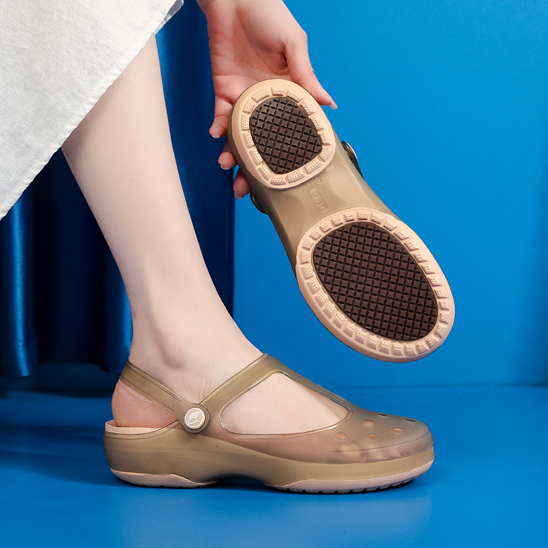 Ženske Crocs-stil sandale s debelim đonom, Mary Jane remen, TPU gornji dio, gumena podloga 4 cm, prozračne