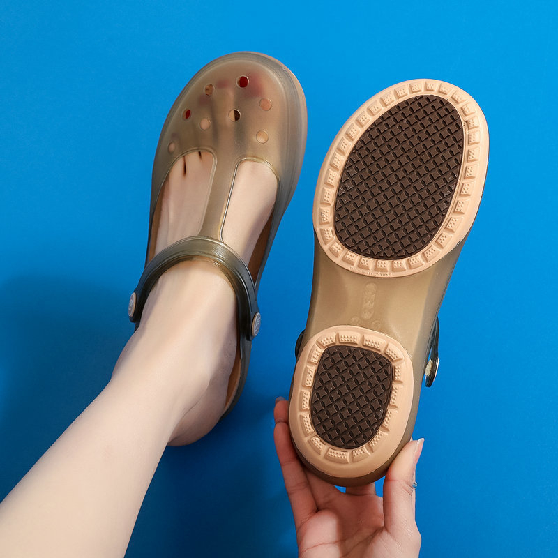 Ženske Crocs-stil sandale s debelim đonom, Mary Jane remen, TPU gornji dio, gumena podloga 4 cm, prozračne