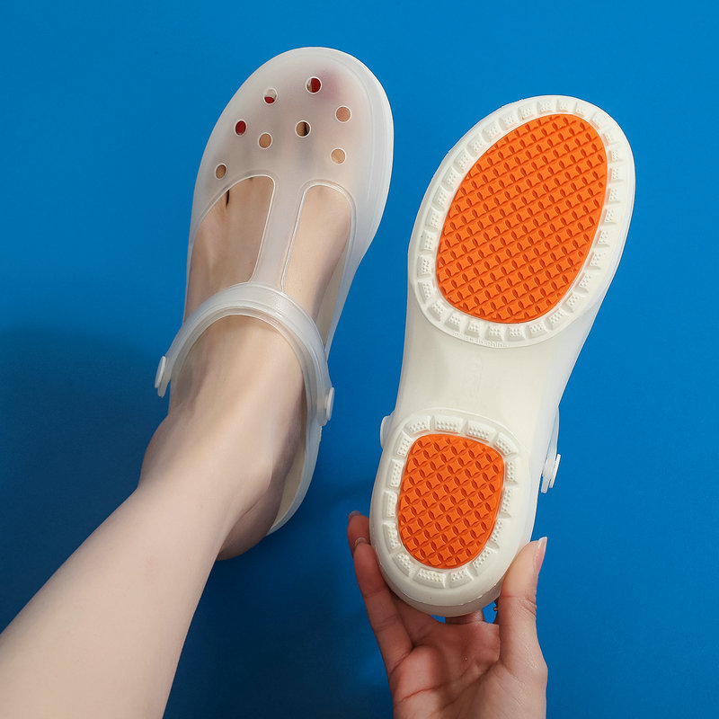 Ženske Crocs-stil sandale s debelim đonom, Mary Jane remen, TPU gornji dio, gumena podloga 4 cm, prozračne