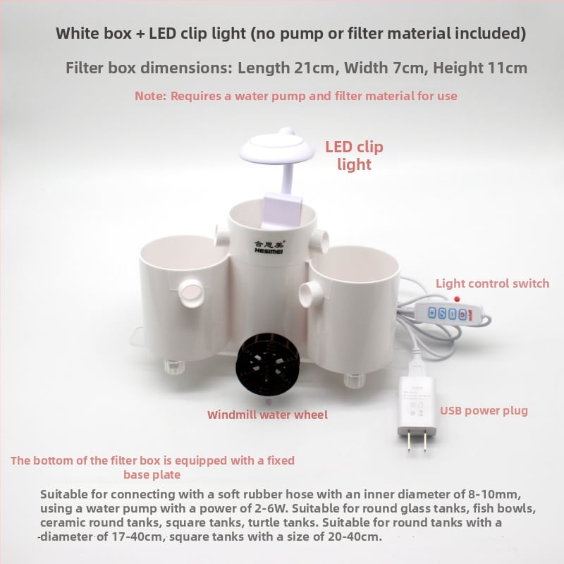 Hesimei κυκλικό κουτί φίλτρου για ενυδρείο, 3-σε-1 λειτουργία καθαρισμού και αερισμού, ABS πλαστικό, βάρος 200 g