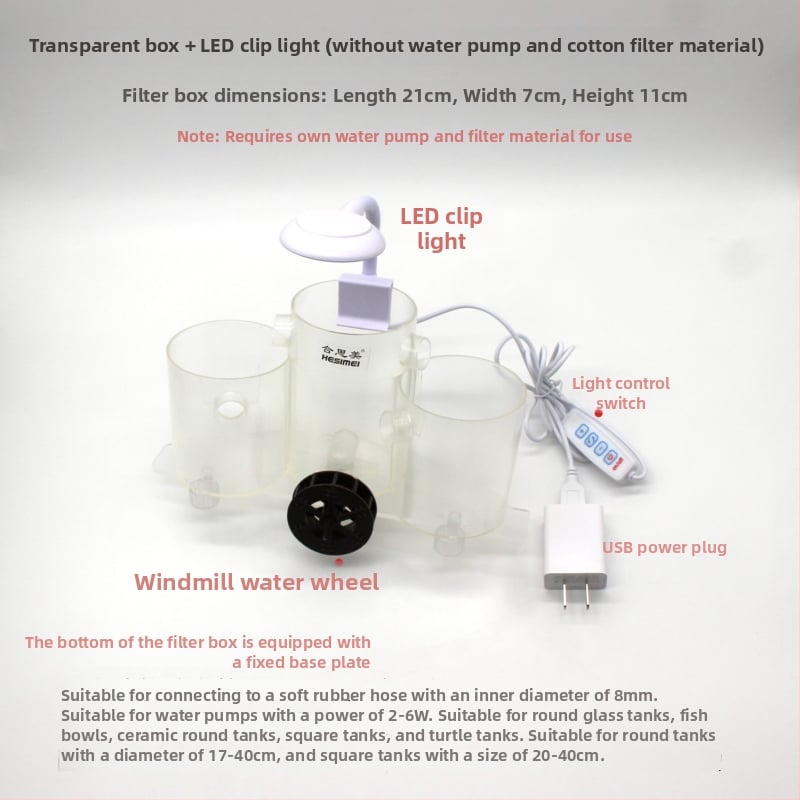 Hesimei κυκλικό κουτί φίλτρου για ενυδρείο, 3-σε-1 λειτουργία καθαρισμού και αερισμού, ABS πλαστικό, βάρος 200 g