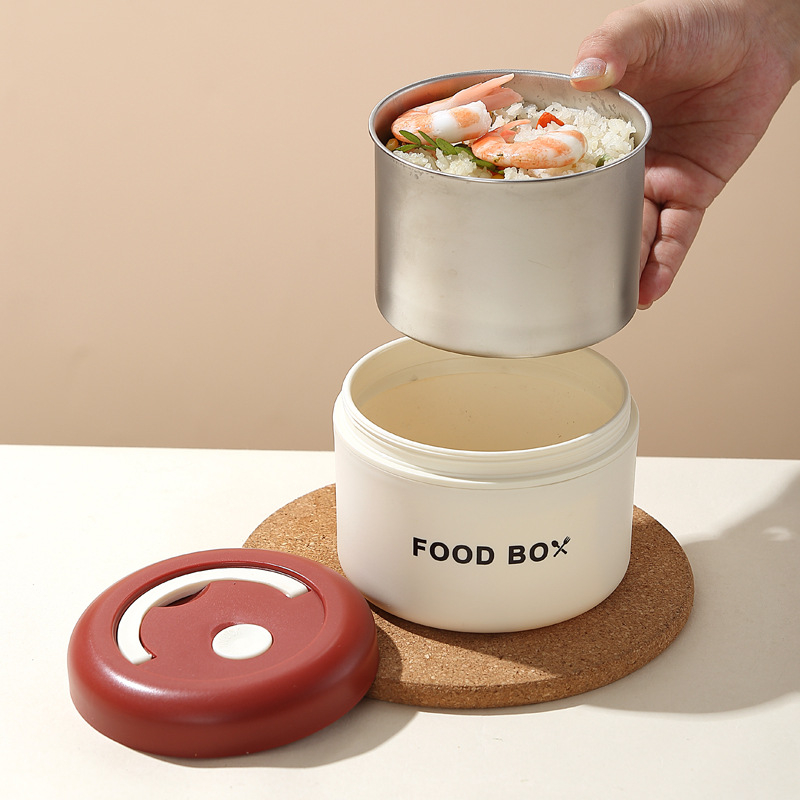 Kutija za ručak od 304 nehrđajućeg čelika s poklopcem, odvojivi lončić za juhu, prenosna izolirana kutija za ručak, kapacitet 301–500 ml