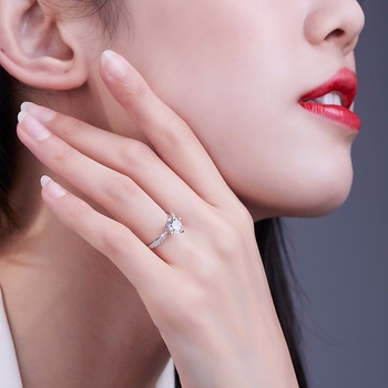 Пръстен с лабораторно изкуствен диамант, четирискрален корона пръстен, сребро 925 – основен камък 0,10 ct, дамски сватбен пръстен с деликатен лукс