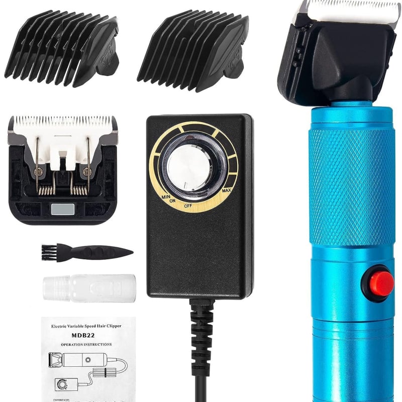 Mașină de tuns electrică cu motor puternic, reglare a vitezei fără trepte, corp din aliaj, capete de lamă înlocuibile.