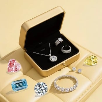 18K злато култивиран диамант бижутерия комплект — пръстен и колие, опции карати: 0.10, 0.30, 0.50, 1.00, 2.00 ct