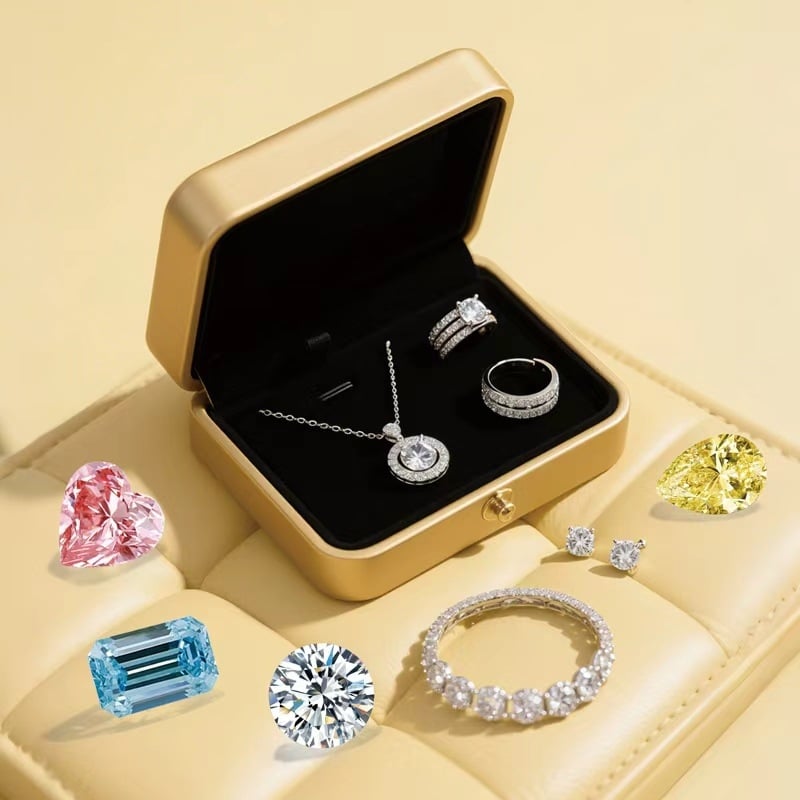 18K злато култивиран диамант бижутерия комплект — пръстен и колие, опции карати: 0.10, 0.30, 0.50, 1.00, 2.00 ct