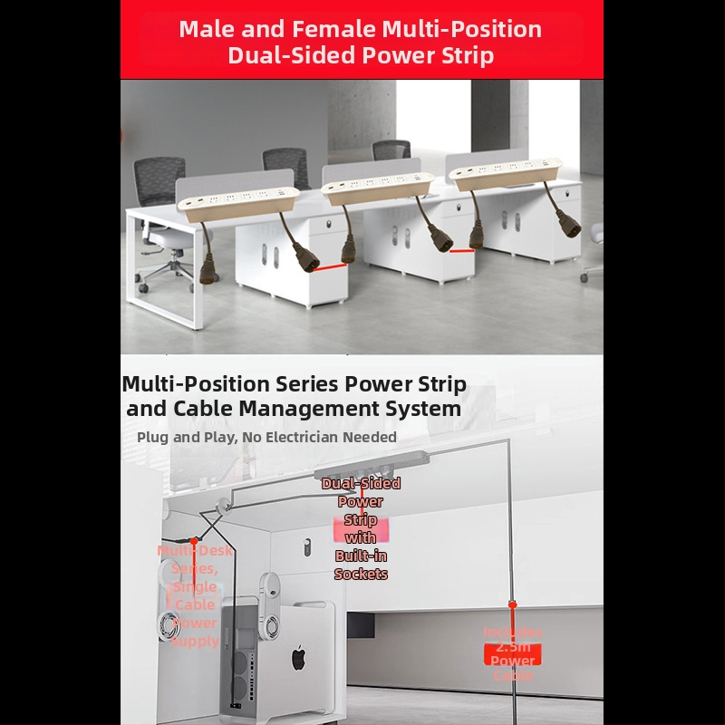 Qineng zabudovaný stolný rozbočovač s dvojstrannými zásuvkami, možnosť Daisy-chain, USB-A a USB-C porty