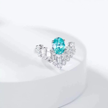 Prsten od srebra 925 s Paraiba, V-oblik Pavé dijamantima i smaragdnim cirkonima