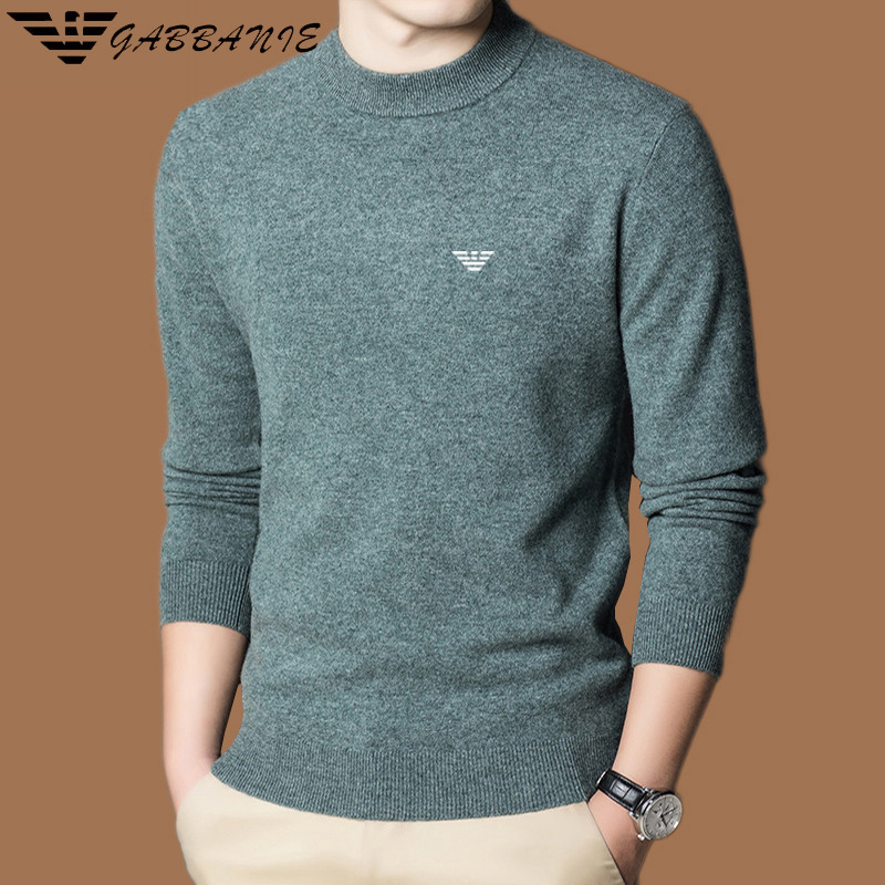 Ανδρικό πουλόβερ μαλλιού με γιακά mock neck, παχιά πλέξη, μακριά μανίκια, 71–75% μαλλί, πλένεται στο πλυντήριο