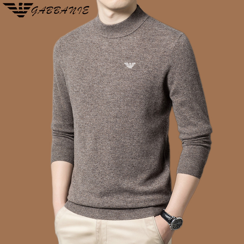 Ανδρικό πουλόβερ μαλλιού με γιακά mock neck, παχιά πλέξη, μακριά μανίκια, 71–75% μαλλί, πλένεται στο πλυντήριο