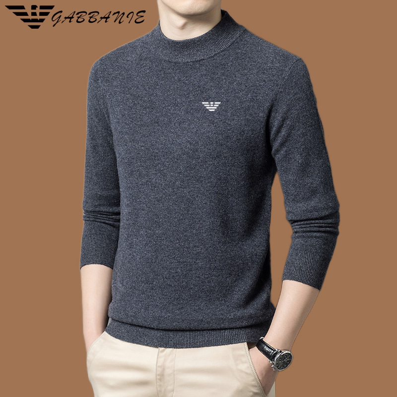 Ανδρικό πουλόβερ μαλλιού με γιακά mock neck, παχιά πλέξη, μακριά μανίκια, 71–75% μαλλί, πλένεται στο πλυντήριο