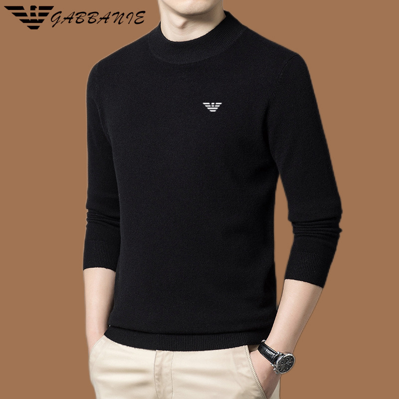 Ανδρικό πουλόβερ μαλλιού με γιακά mock neck, παχιά πλέξη, μακριά μανίκια, 71–75% μαλλί, πλένεται στο πλυντήριο