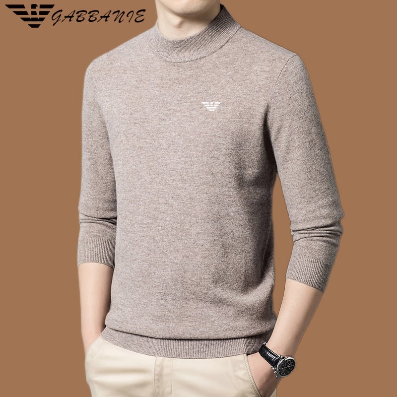 Ανδρικό πουλόβερ μαλλιού με γιακά mock neck, παχιά πλέξη, μακριά μανίκια, 71–75% μαλλί, πλένεται στο πλυντήριο