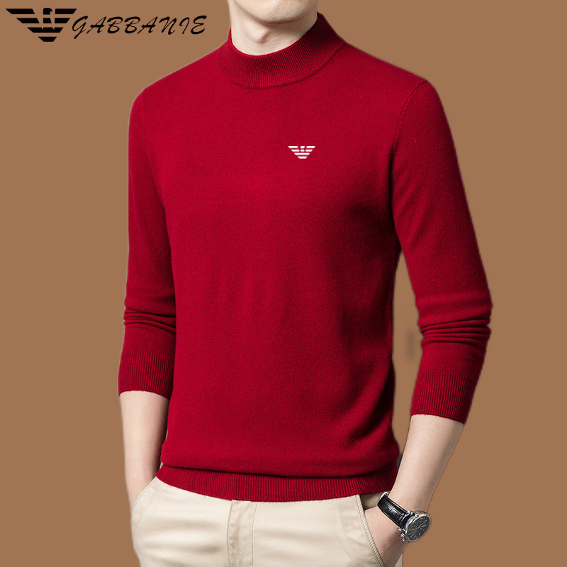 Ανδρικό πουλόβερ μαλλιού με γιακά mock neck, παχιά πλέξη, μακριά μανίκια, 71–75% μαλλί, πλένεται στο πλυντήριο